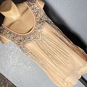 MODCLOTH - NWT - tank: rose gold sheer w beads / sequins ‘Frock Shop’ - L